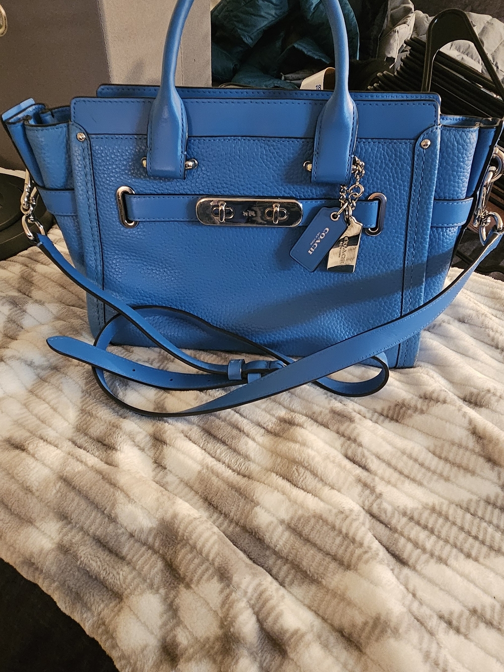 Coach Pebbled Leather Satchel in Bright Blue